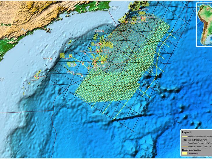 Spectrum Extends Brazil 2D Seismic Coverage over the Campos and Santos Basins